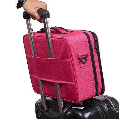 Bosonshop Middle Size Backpack Cosmetic Organizer Bag Portable Mini Makeup Train Case Black Pink