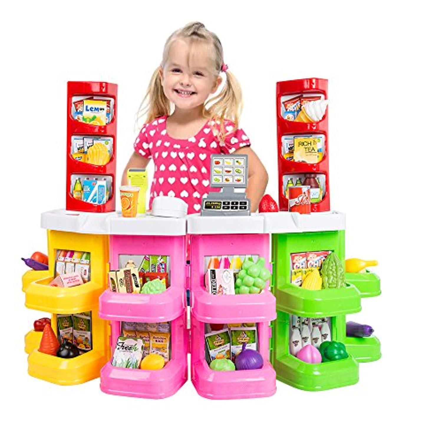 Bosonshop Kids Grocery Supermarket Shop Stand and Cash Register Play Set Toy