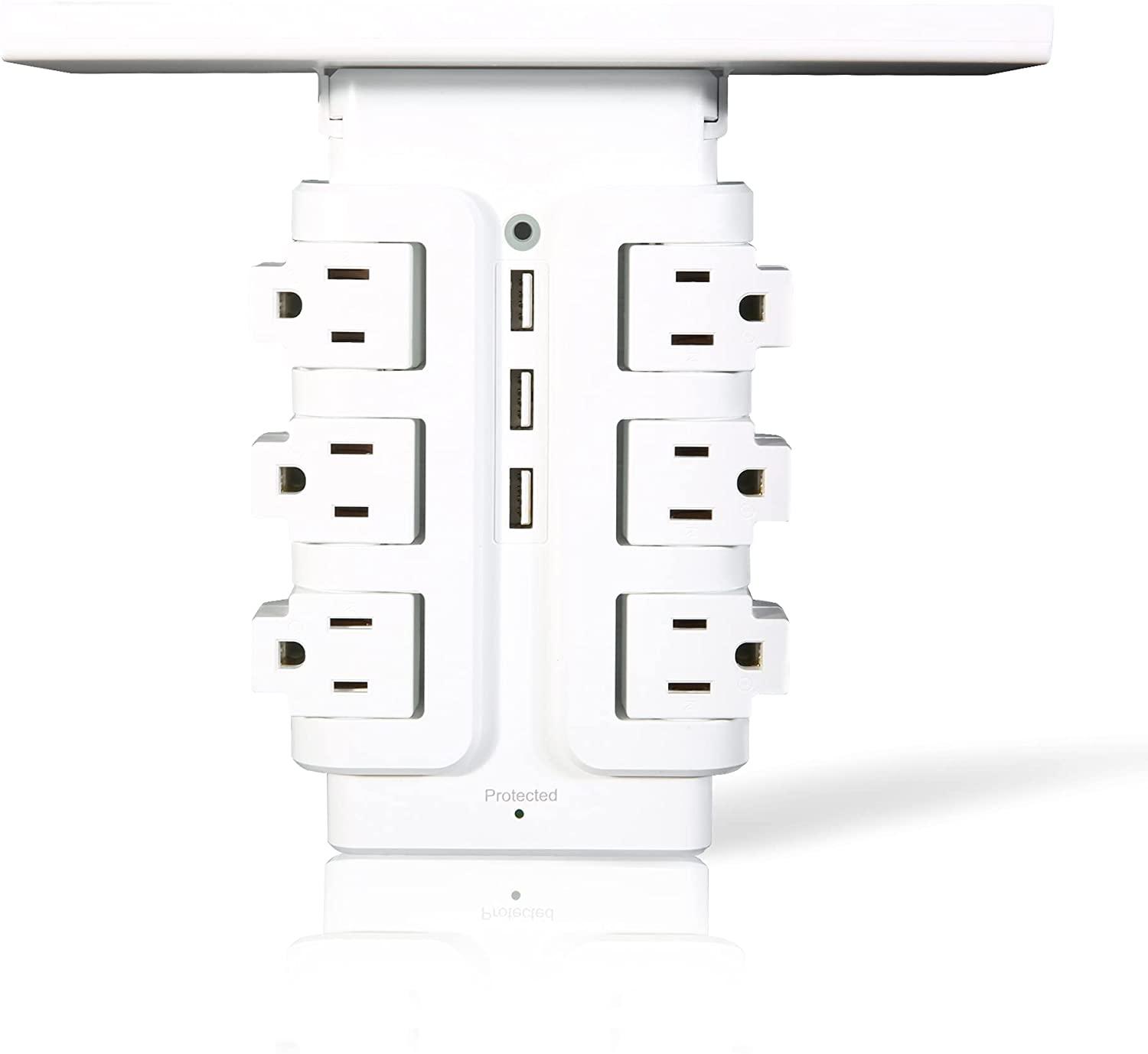 Power Strip Tower 6 Outlets 3 Usb with Removable Shelf Wall Mount for Home Office - Bosonshop