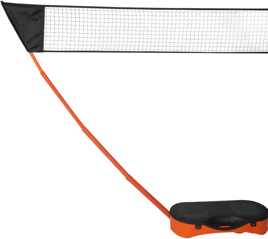 Portable Badminton Net Set Storage Box Base with 2 Battledores 2 Shuttlecocks Large, Orange - Bosonshop