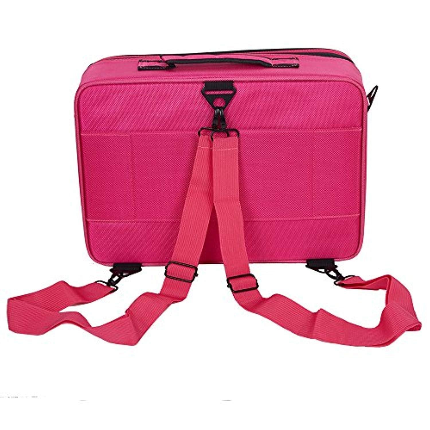 Bosonshop Backpack Portable Travel Makeup Case Cosmetic Organizer Bag Mini Makeup Train Case Pink