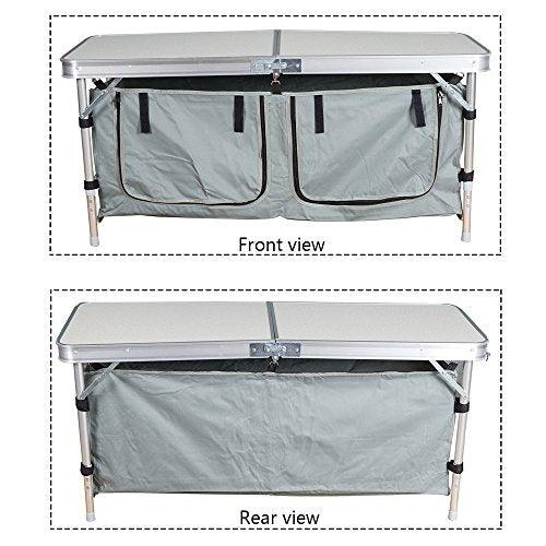 Bosonshop Portable Folding Table with 2 Storage Organizer, Aluminum Lightweight Height Adjustable Table for Camping