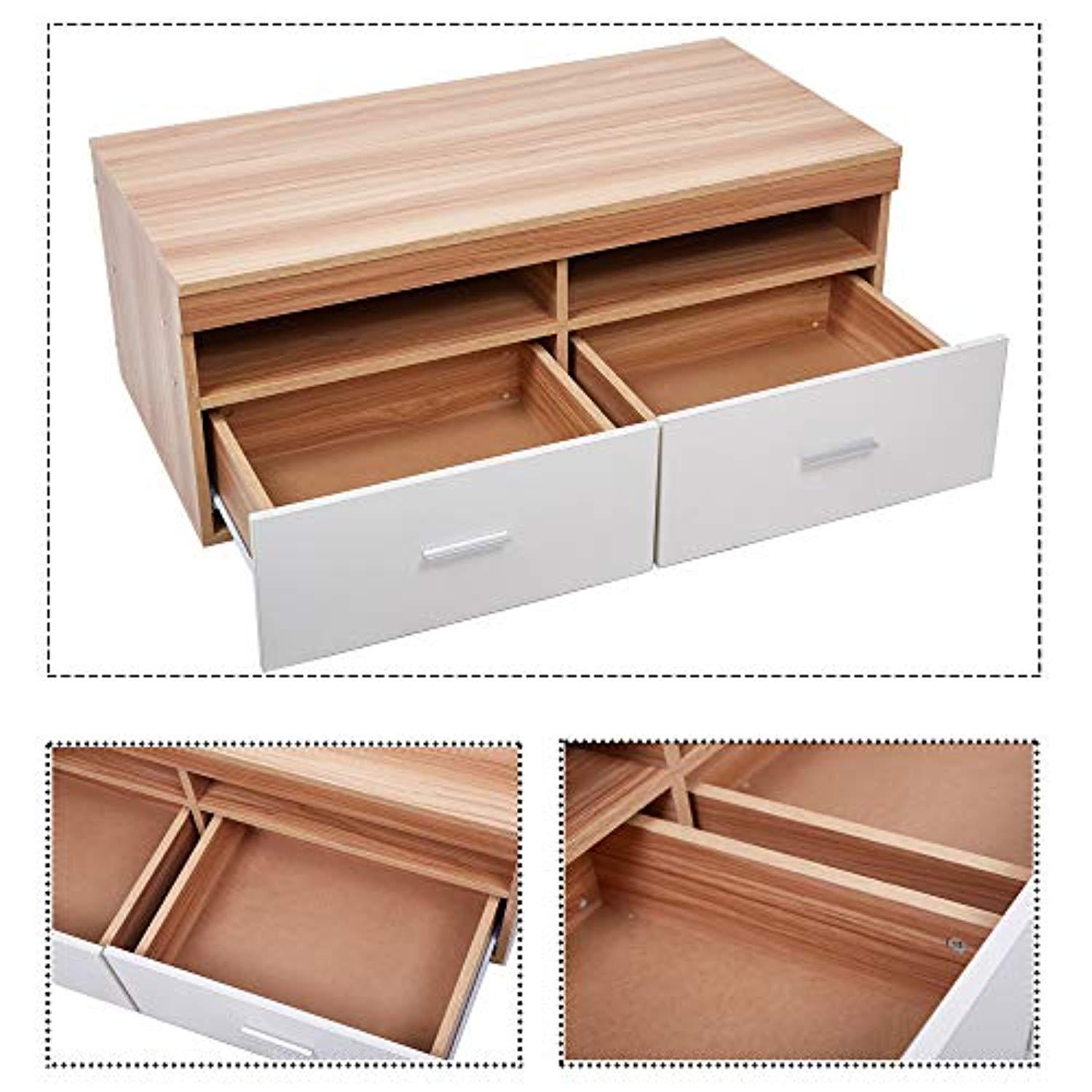 Bosonshop Wood Coffee Table with Drawers & Storage Compartments, for Living Room, Oak&White