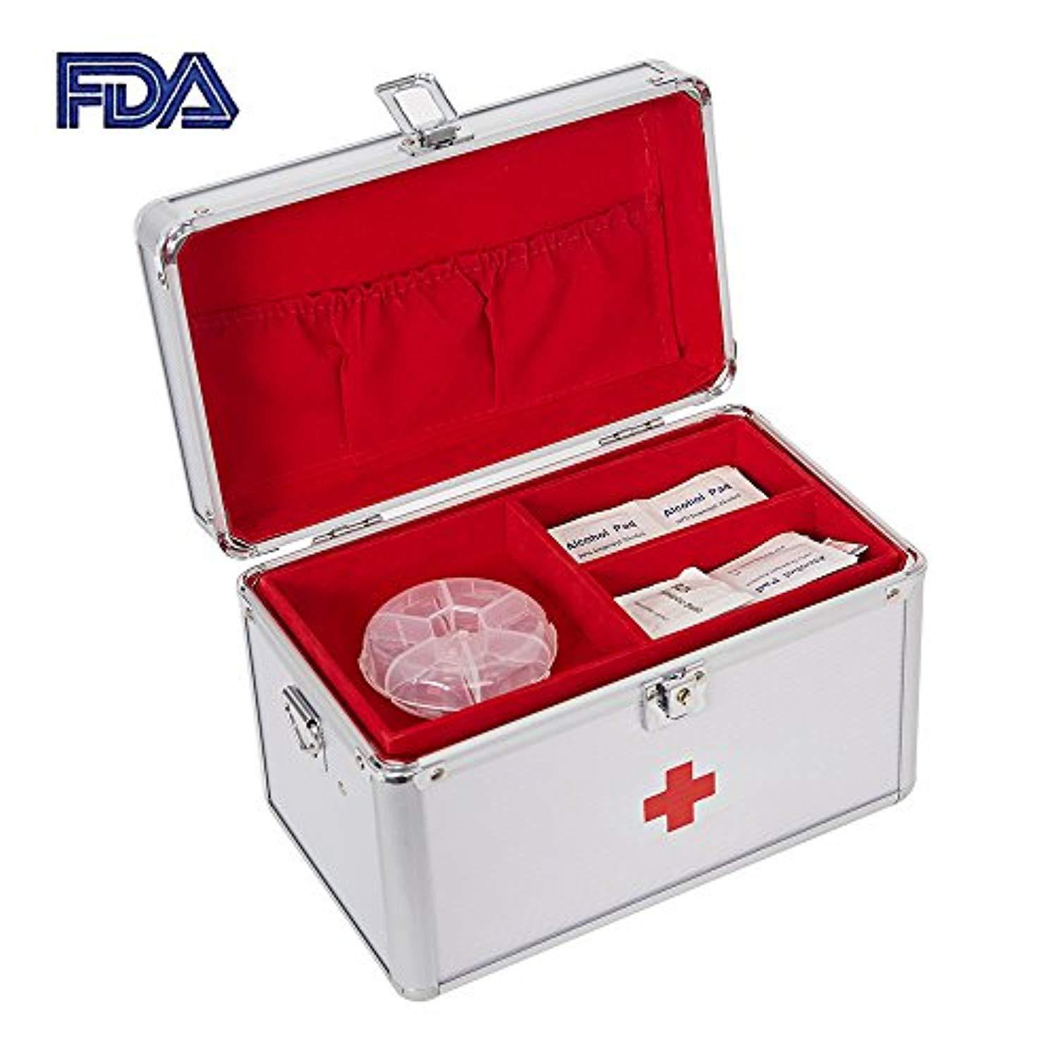 Bosonshop Lockable Medicine Storage Box,First Aid Box with Compartments