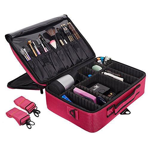 Bosonshop Middle Size Backpack Cosmetic Organizer Bag Portable Mini Makeup Train Case Black Pink