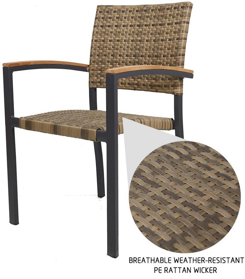 Dining Chairs with Armrest Stackable Set (Aluminum&Ratten, Brown) - Bosonshop