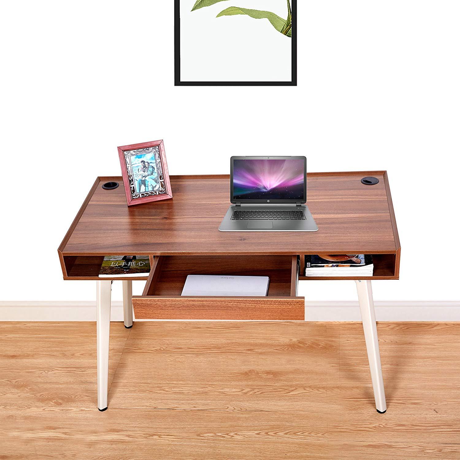 Bosonshop 47”Modern Computer Desk Workstation with Drawer PC Laptop Table, Brown