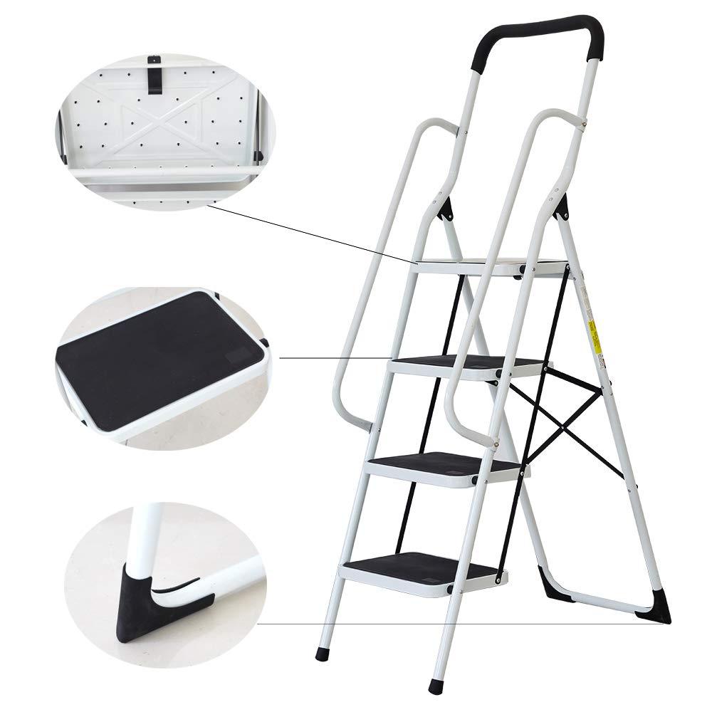 Bosonshop Portable Anti-Slip 4 Step Ladder with Wide Pedal and Sturdy Handrails