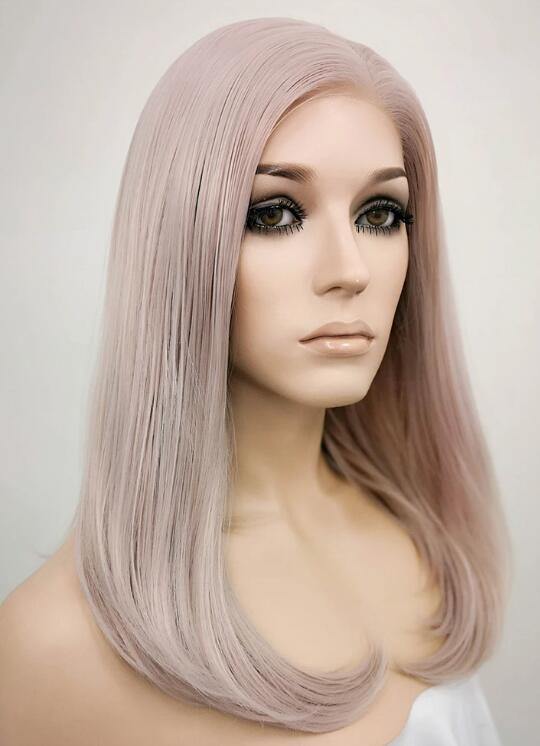 Pastel Pale Plum Straight Bob Lace Front Synthetic Wig - Bosonshop