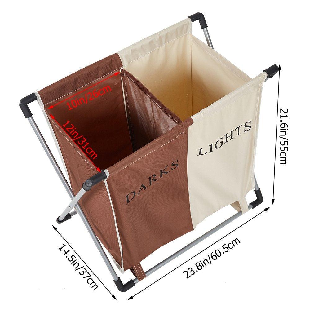 Bosonshop Double Basket Floding Laundry Hamper with X-Frame for Apartment Home College Use