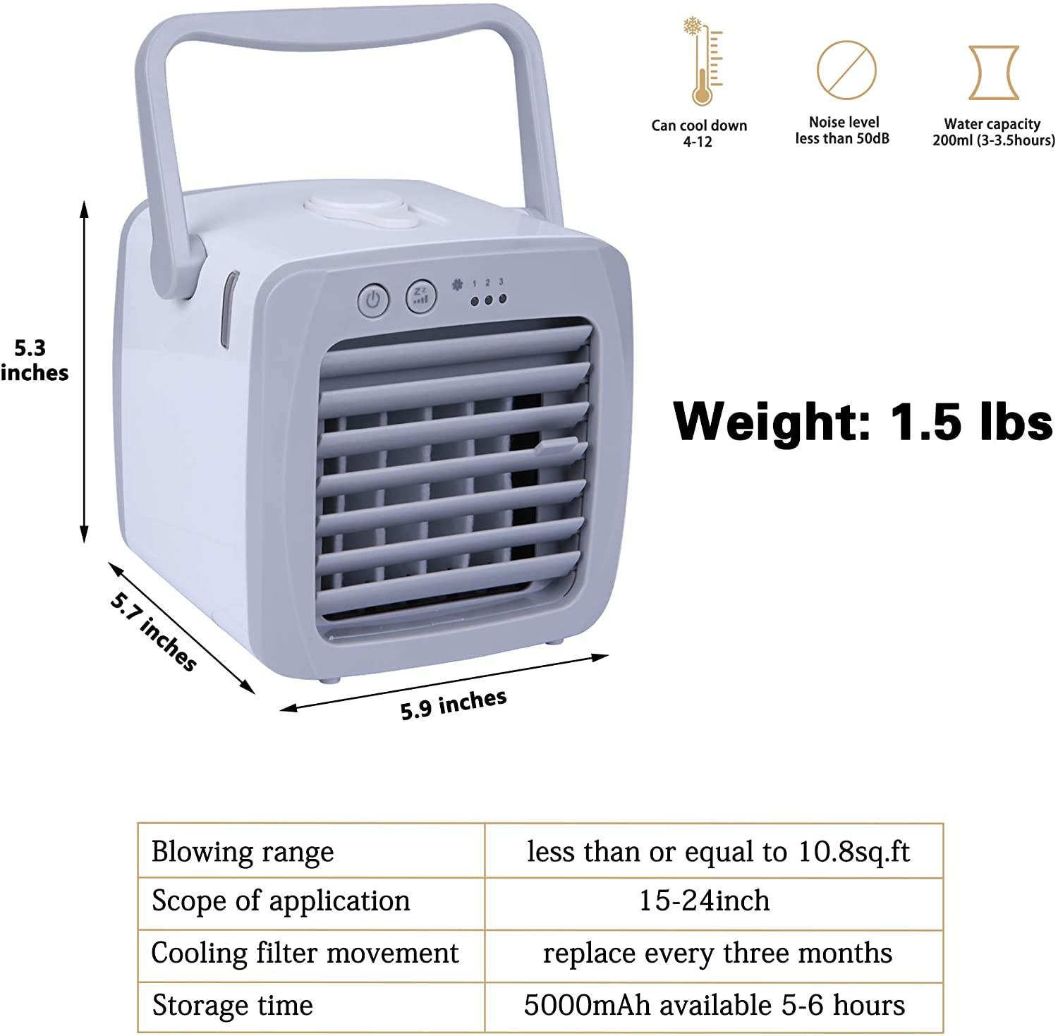 Portable USB Personal Mini Air Conditioner Fan, 3 Speeds, Quiet, Adjustable Vane, Ice Water Tank - Bosonshop