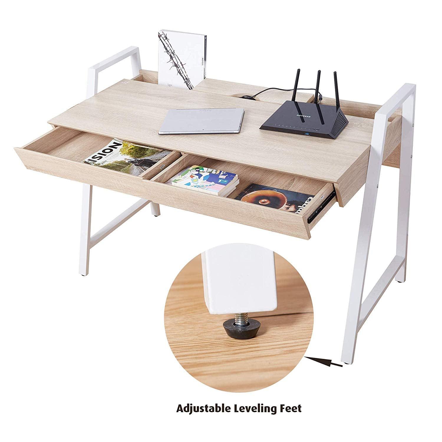 Bosonshop Wood Computer Desk Computer Table Writing Desk Workstation Study Home Office Furniture with Two Drawers,White