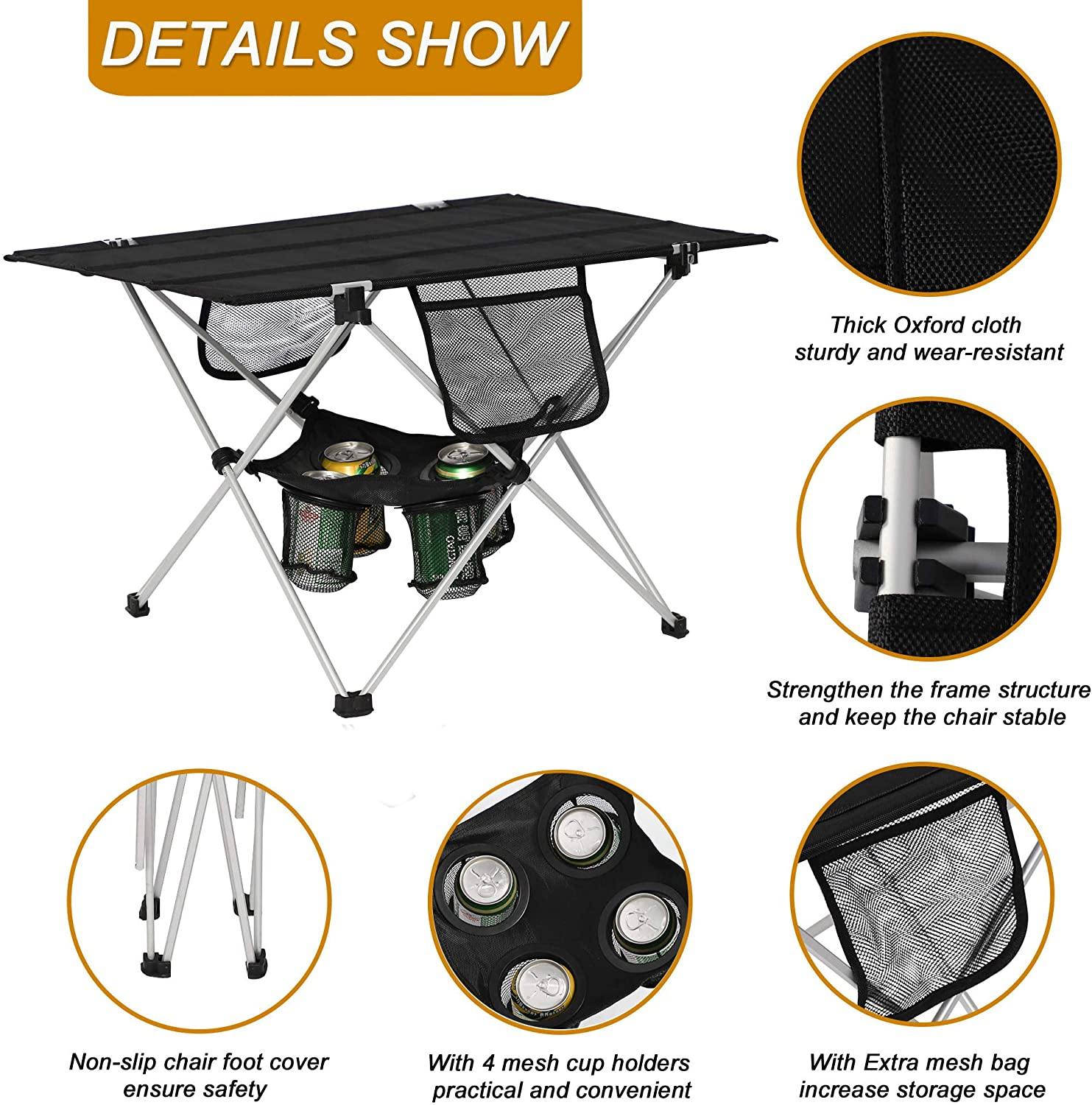 Folding Camping Table Ultralight Outdoor Beach BBQ Picnic Fishing Table with Cup Holders and Carry Bag - Bosonshop