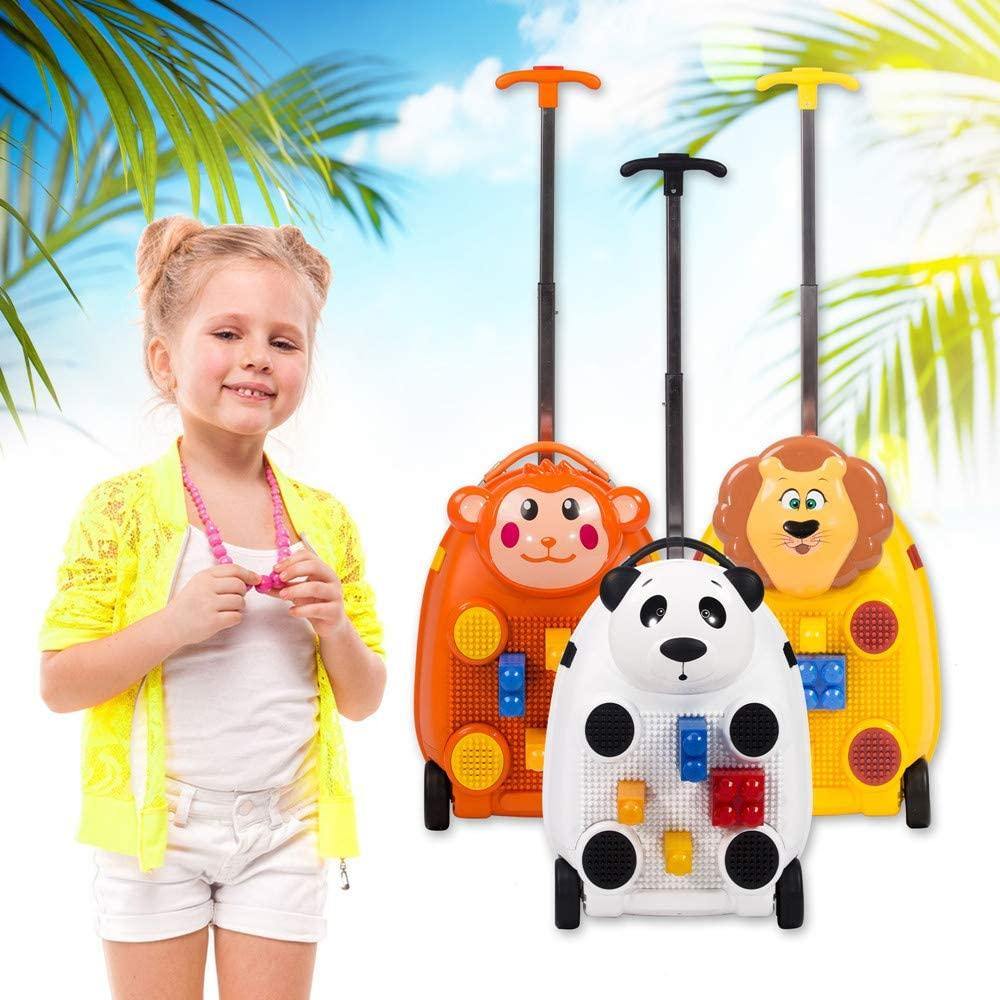 Toddler Suitcase, Kids Hard Case Shell Rolling Carry On Luggage with Blocks, Monkey - Bosonshop