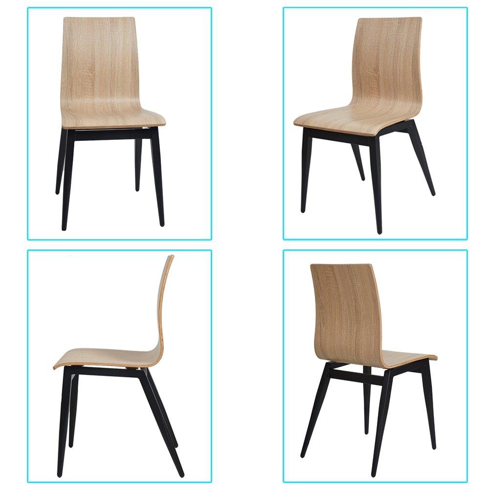 Bosonshop Kitchen & Dining Room Chairs with Bentwood and Metal Legs Set of 4 Oak