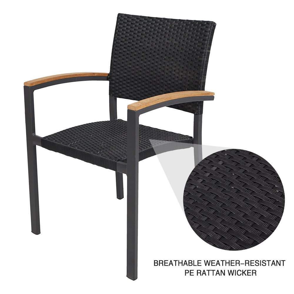 Bosonshop 4 Pack Outdoor Patio All Weather PE Wicker Dining Chairs with Aluminum Alloy Frame