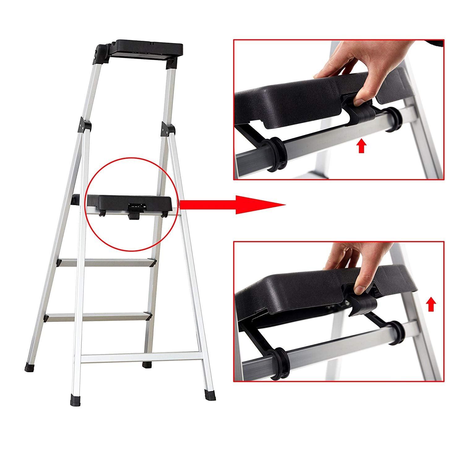 Bosonshop Folding Portable 3 Steps Anti-Slip Step Ladder 330Lbs Load Capacity with Tool Tray