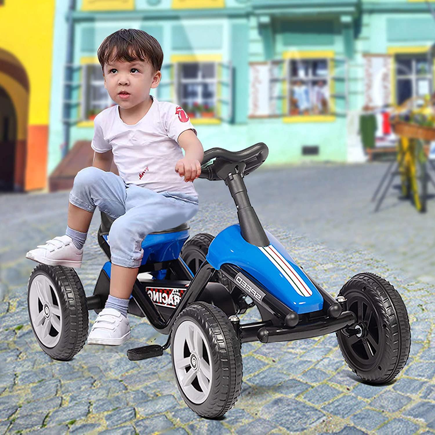 Pedal Go Kart Ride on Toys 4 Wheel Kids' Pedal Car Racer with EVA Rubber Tires for Outdoor for Boys & Girls - Bosonshop