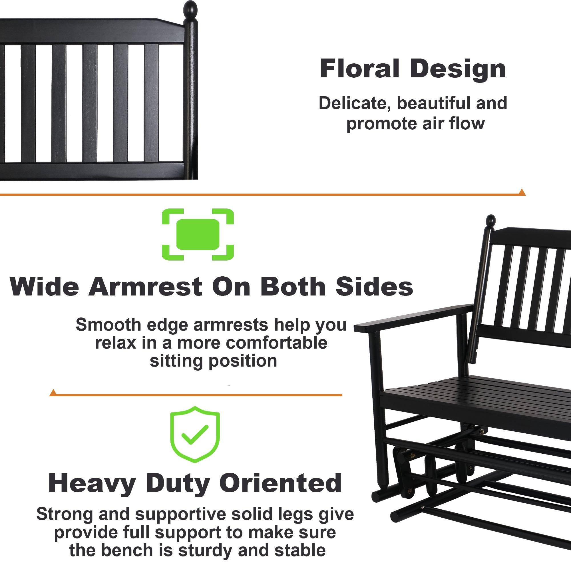 2 Person Swing Glider Chair, Wooden Garden Patio Rocking Seating Bench for Outside - Bosonshop