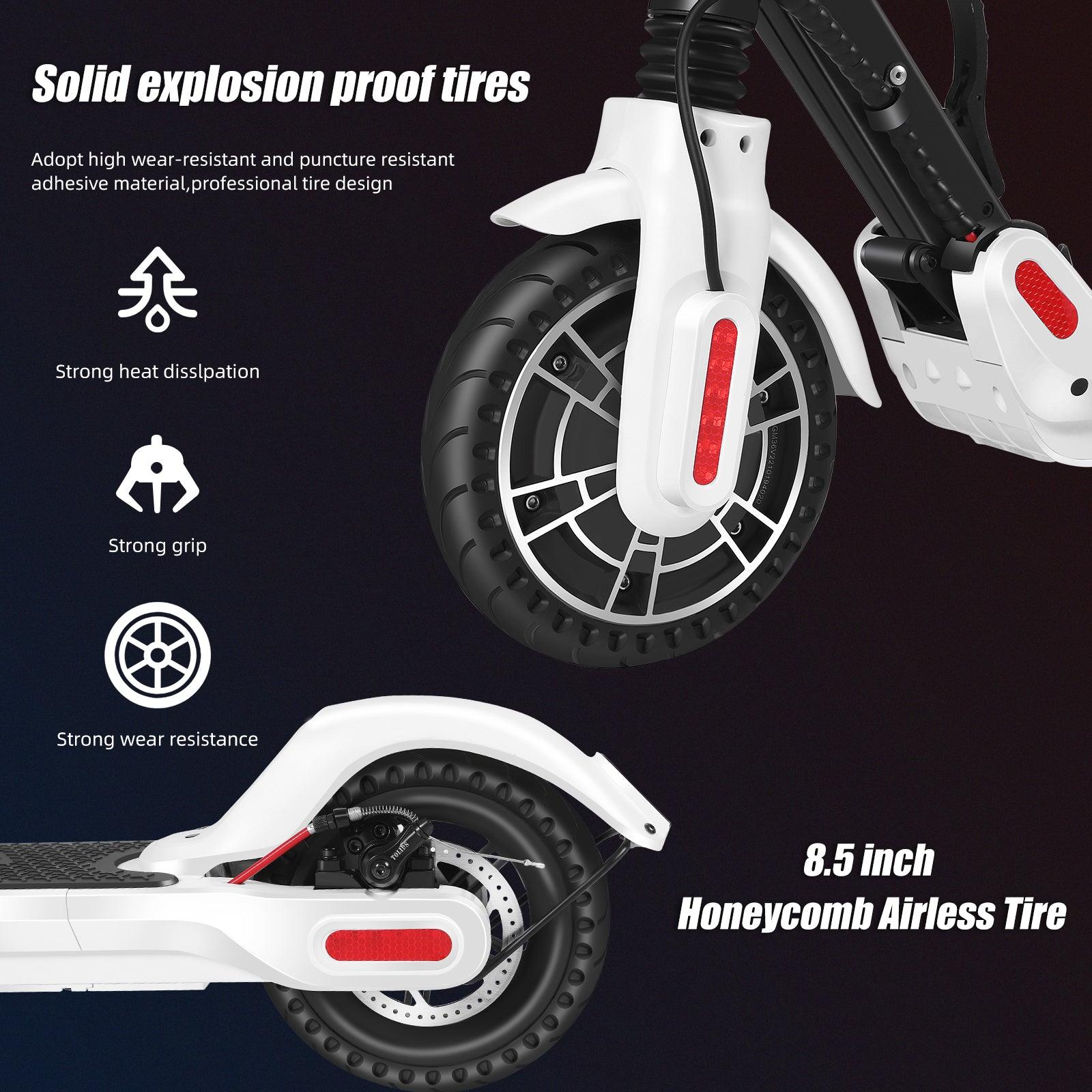 Foldable Commuting Electric Scooter for Adults,  with LED Display, 19 MPH, 350W Motor, Double Headlight and Support Bluetooth, White - Bosonshop