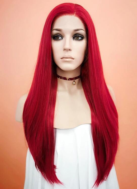 Straight Red Lace Front Synthetic Wig - Bosonshop