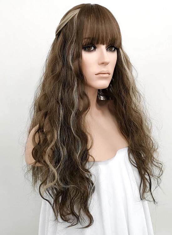 Brunette Mixed Blonde Wavy Synthetic Wig - Bosonshop