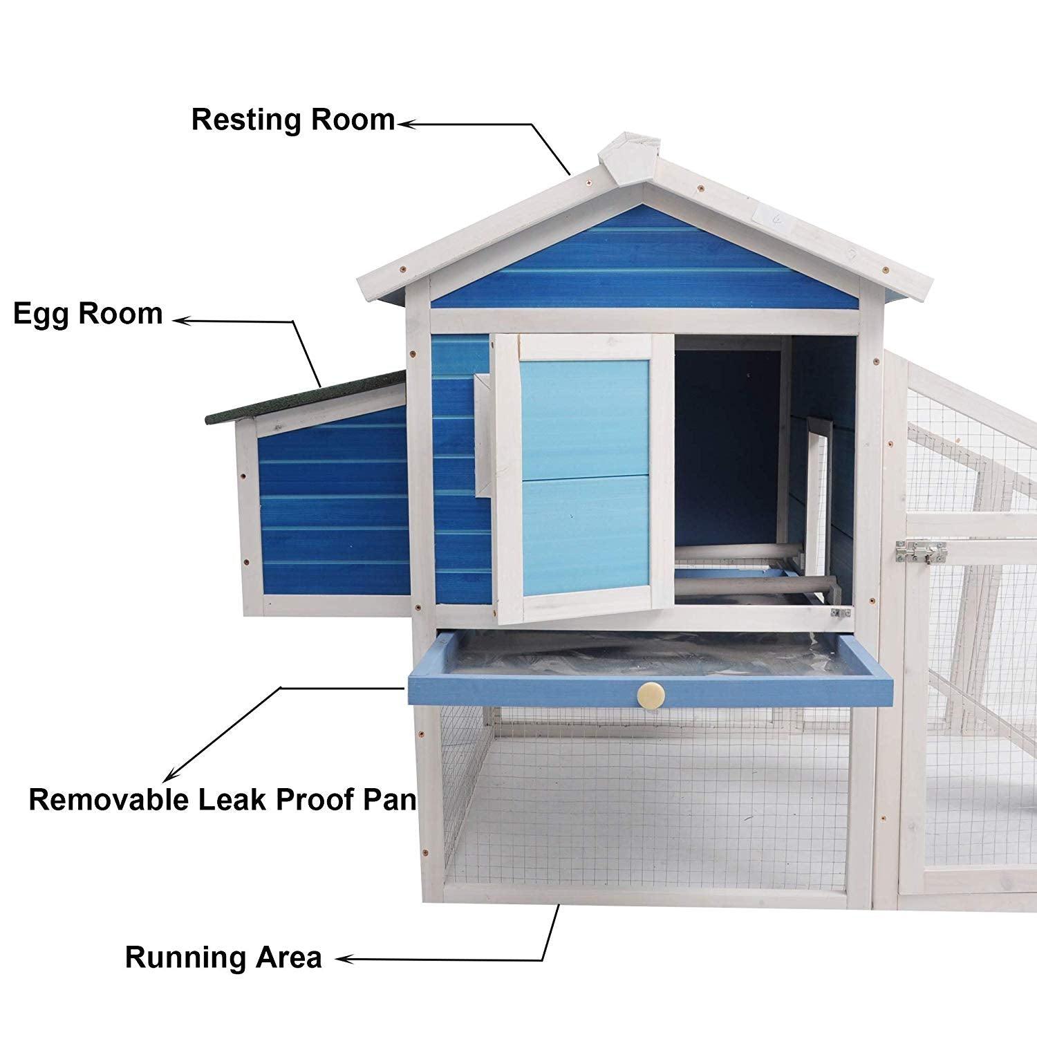 Bosonshop Bunny Hen Cage House Large Chicken Coop, Wooden Pet Home for Small Animals with Run Nest