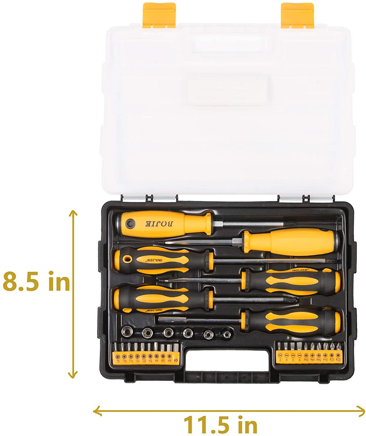 Screwdriver Set 32 PCS Professional Multi-Purpose Tool Screwdriver Bit Kit Socket with Portable Box Household Repair Tool Extension Kit Yellow - Bosonshop