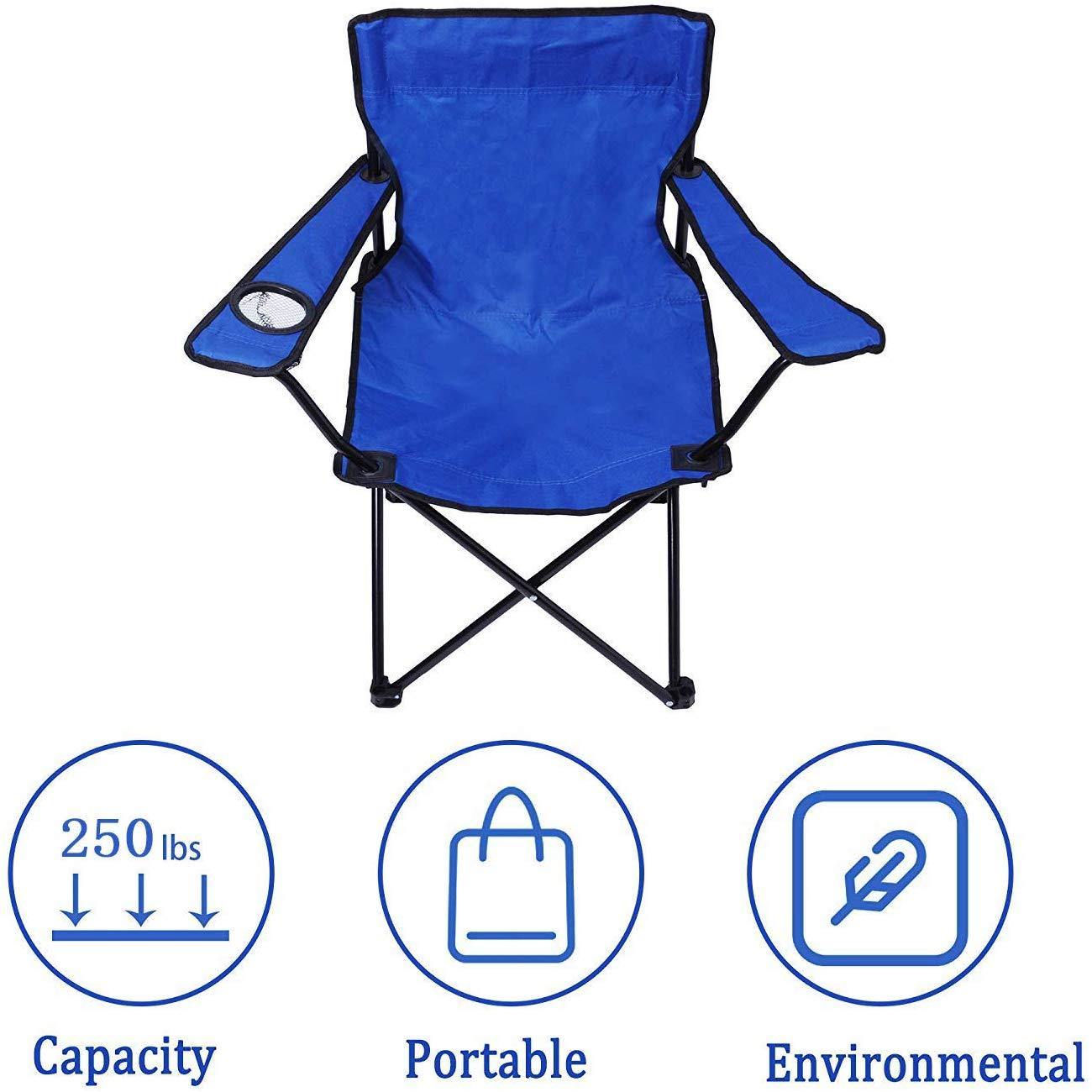 Portable Camping Chairs with Carry Bag and Cup Holder Folding Quad Chair Blue - Bosonshop