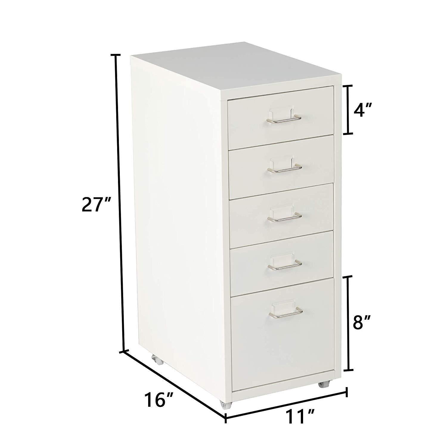 5 Drawer Chest Metal Storage Dresser Cabinet for Home Office Cabinets, White - Bosonshop