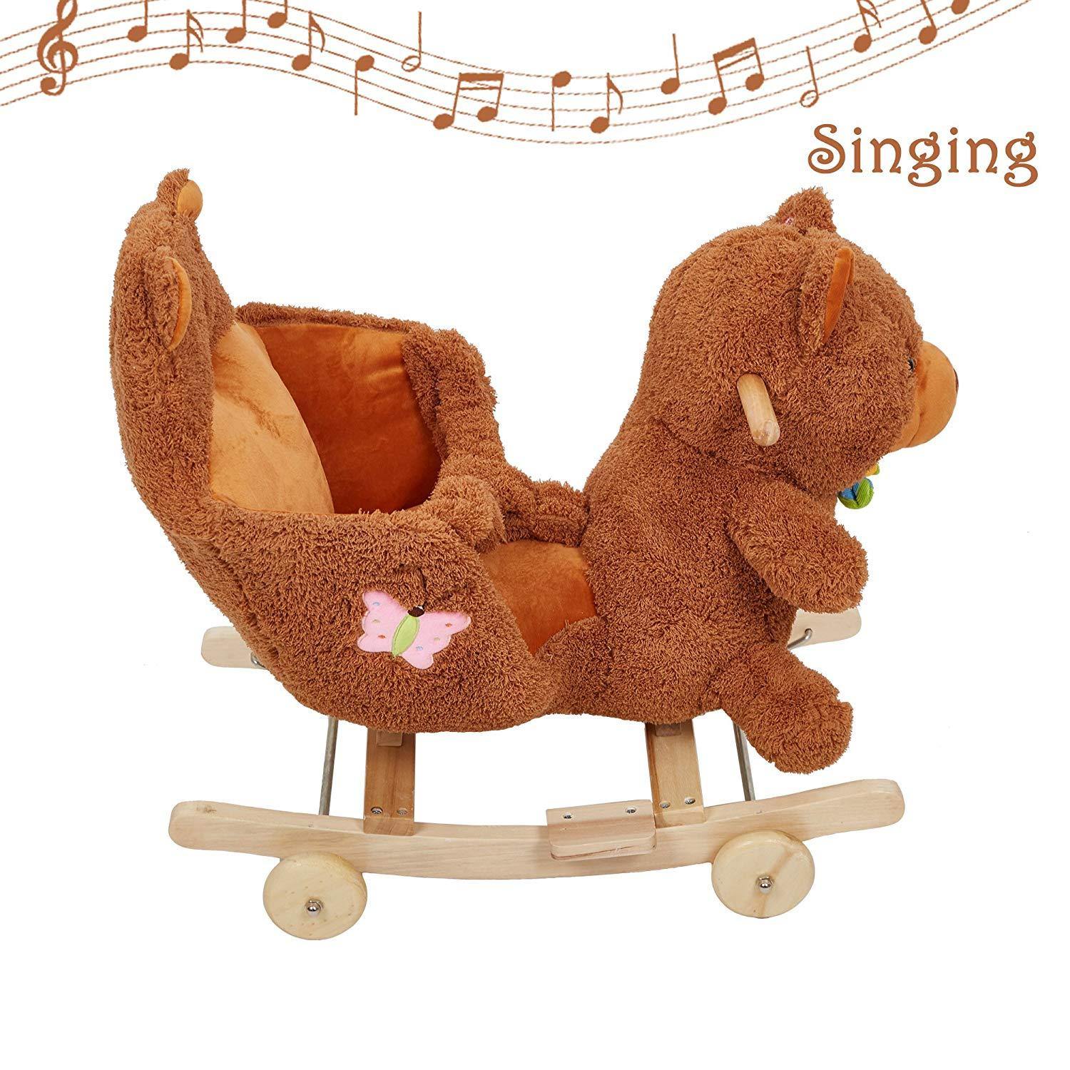 Bosonshop Wooden& Plush Rocking Horse for 1-3 Years Old Toddlers