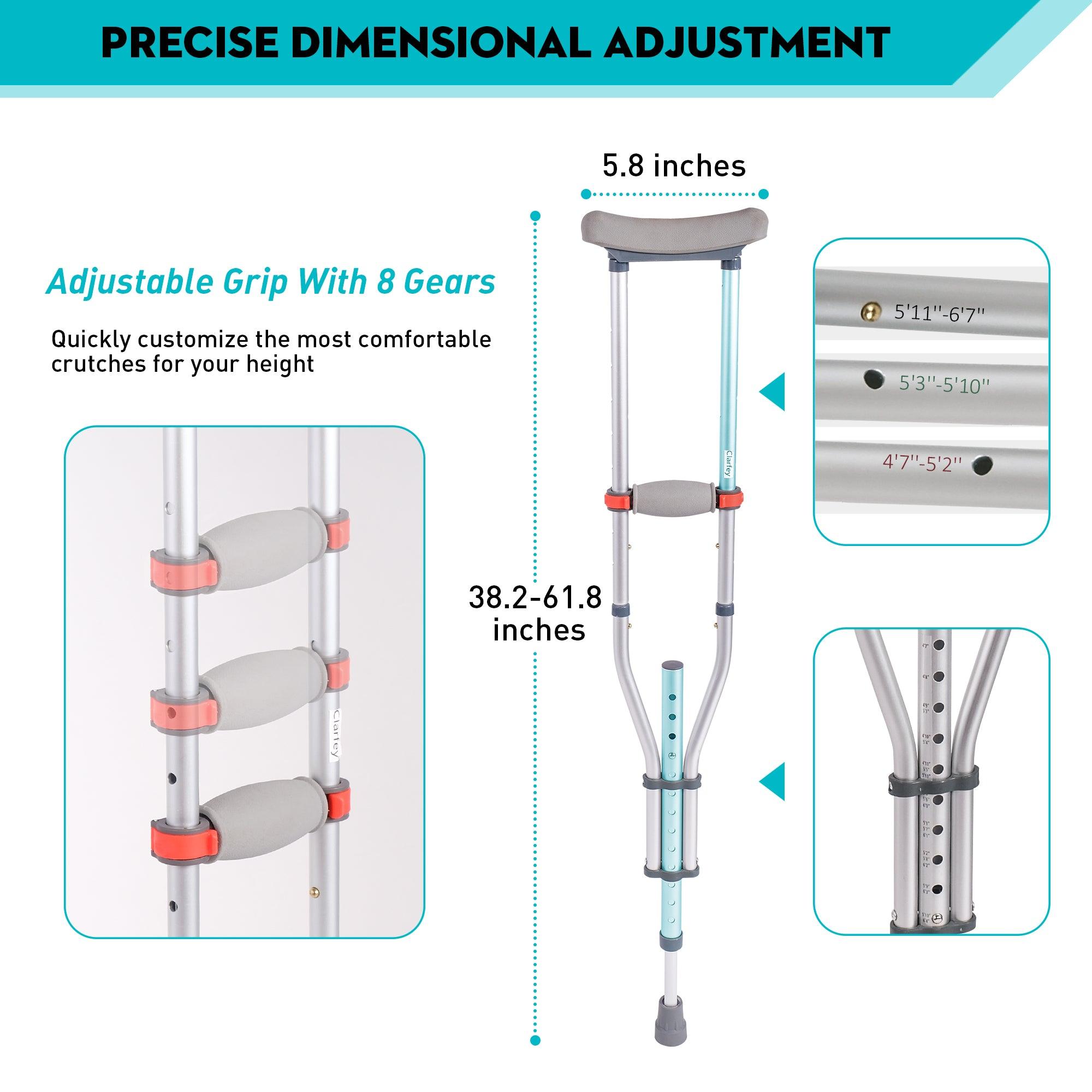 1 Pair Lightweight Adjustable Underarm Crutches with Underarm Pads Folding Aluminum, 8 Adjustable Height for 4'7" to 6'7" - Bosonshop