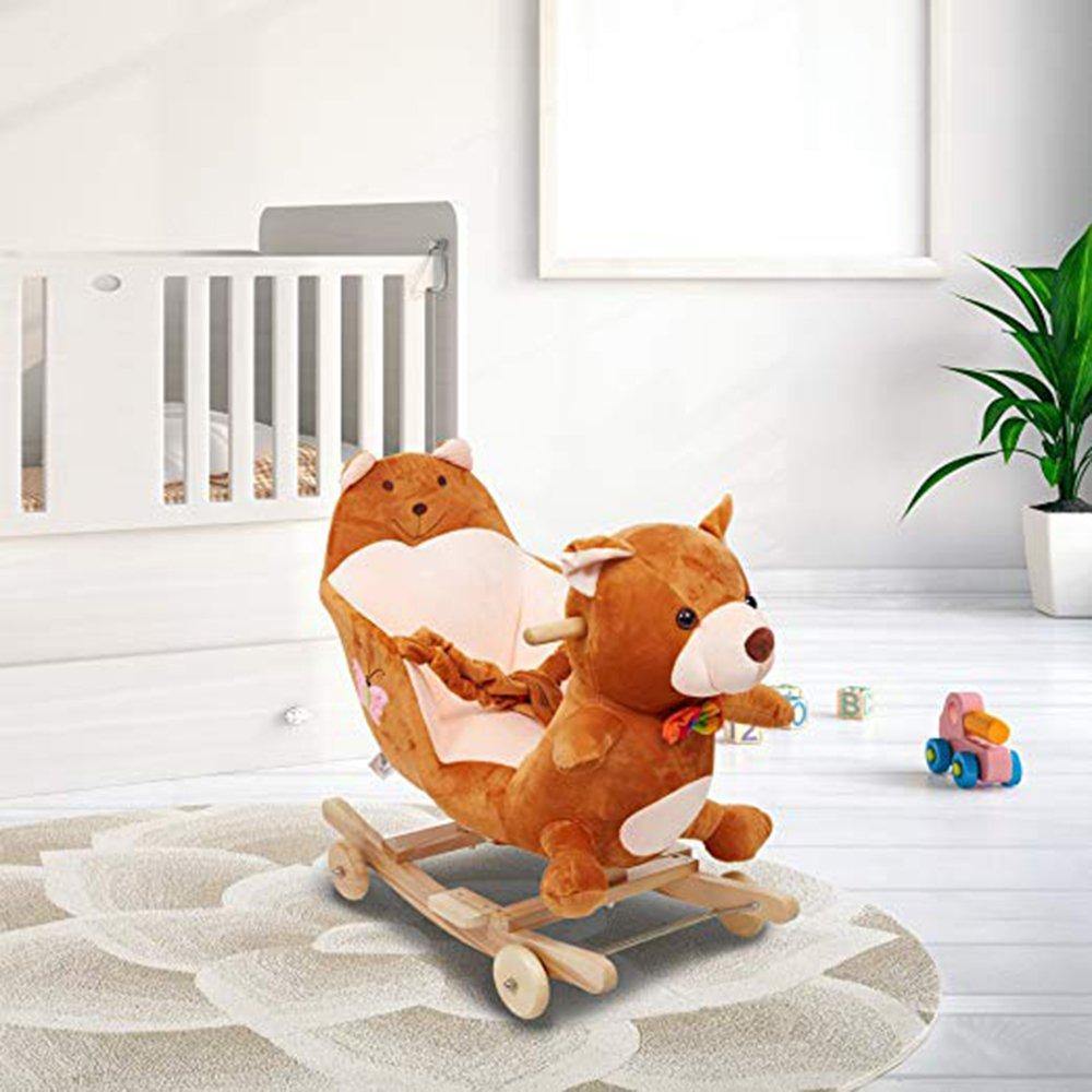 Bosonshop Children Wooden& Plush Rocking Horse Toy,Brown Bear