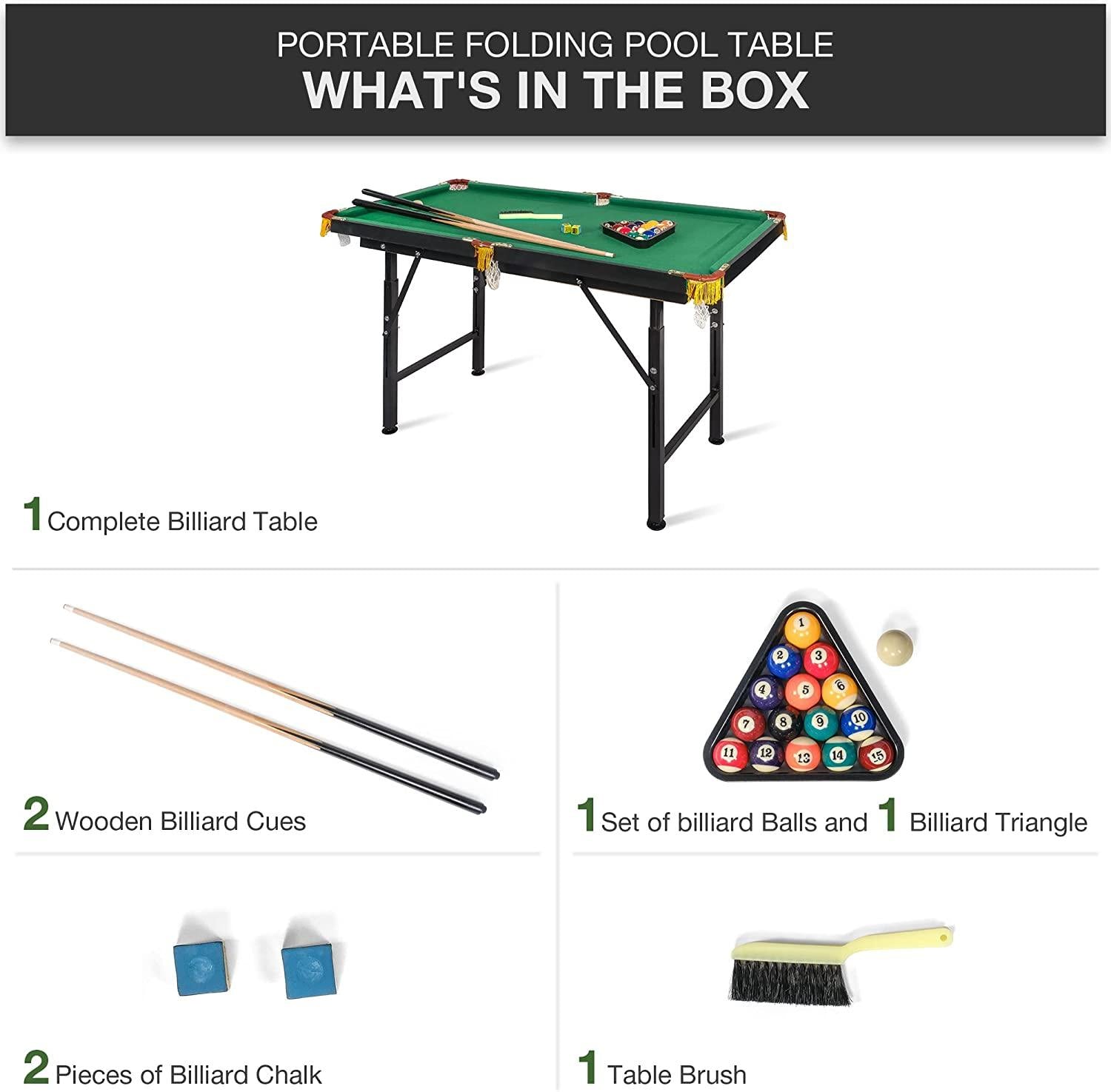 Folding Portable Billiard Table-55" Pool Game Table-Home or Office Play Fun - Bosonshop