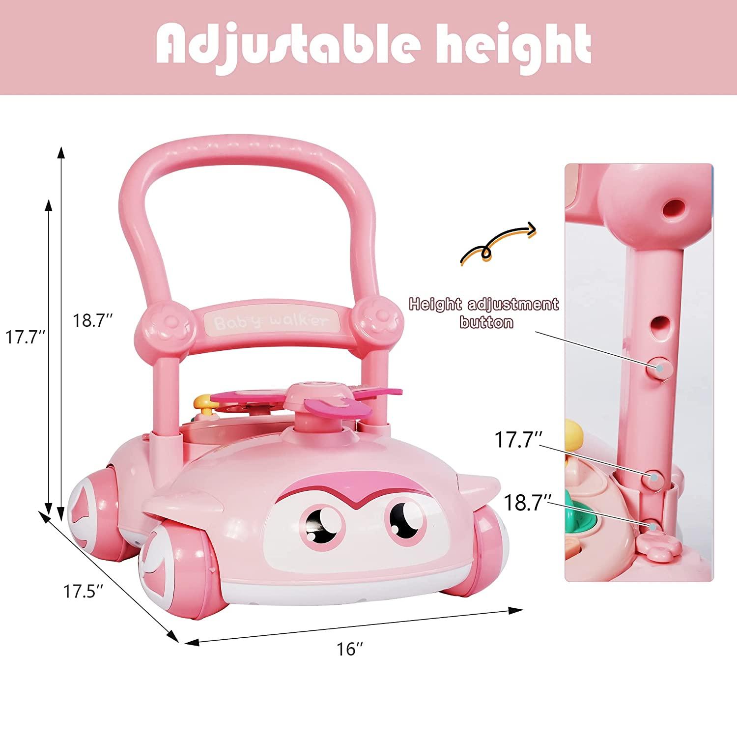 2 in 1 Sit-to-Stand Baby Walker for Boy Girl, Detachable, with Lights and Music, Cute Toys for Toddlers (Pink) - Bosonshop