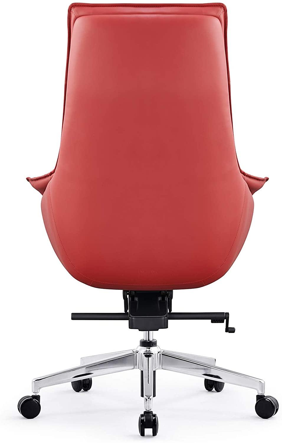 High Back Office Chair, PU Upholstered Modern Office Chair, Soft Thick Pad & Tiltable Back, Easy to Assemble, Red - Bosonshop