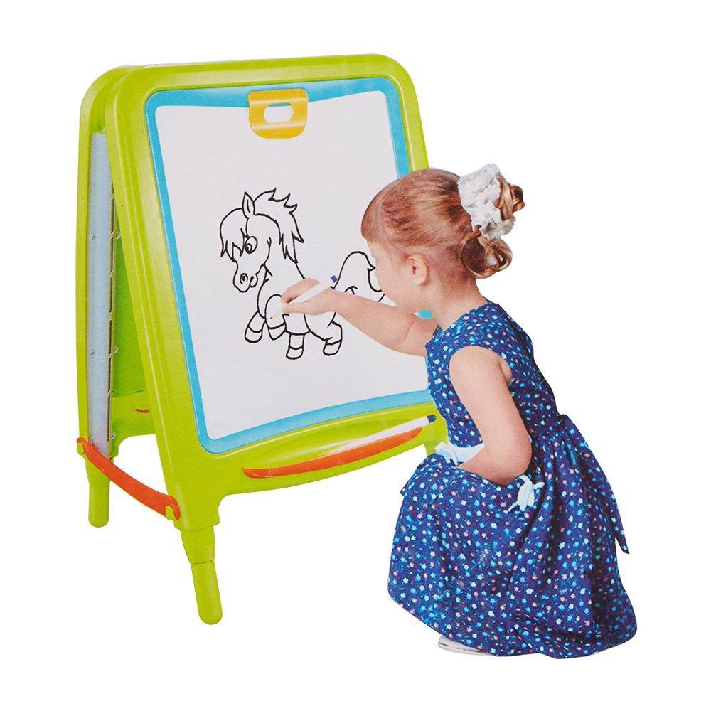 Bosonshop 2 in 1 Double Sided Metal Board Magnetic Painting Easel Adjustable Height Art Painter