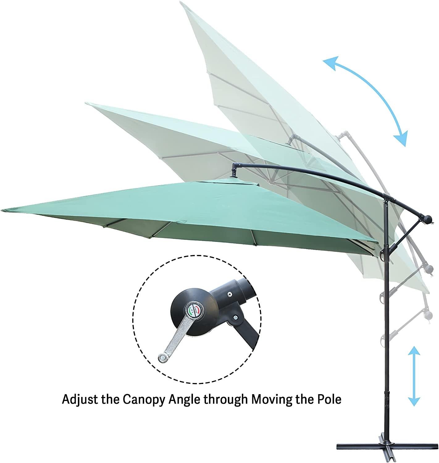 10 Ft Outdoor Offset Cantilever Hanging Patio Umbrella with Crank & Cross Base, Green - Bosonshop