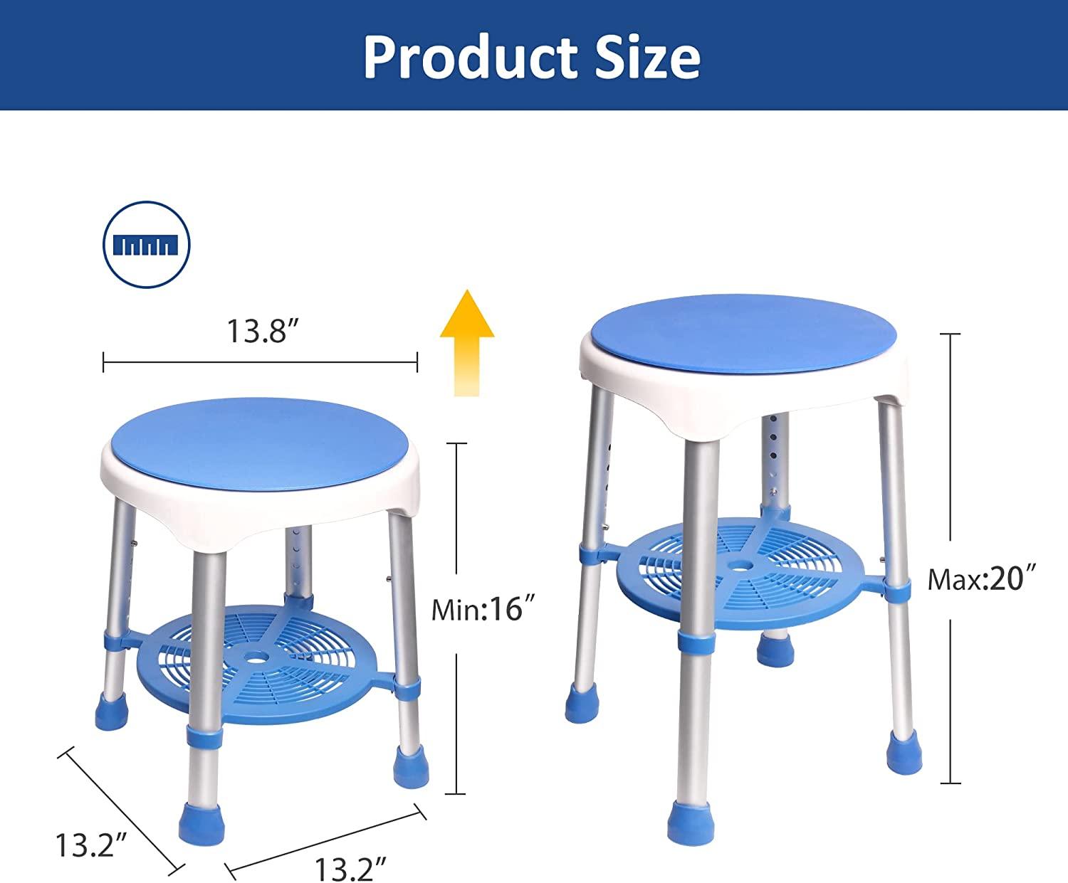 360 Degree Adjustable Rotating Shower Seat Swivel Shower Chair for Inside Shower, Seniors, Disabled with 5 Adjustable Height - Bosonshop