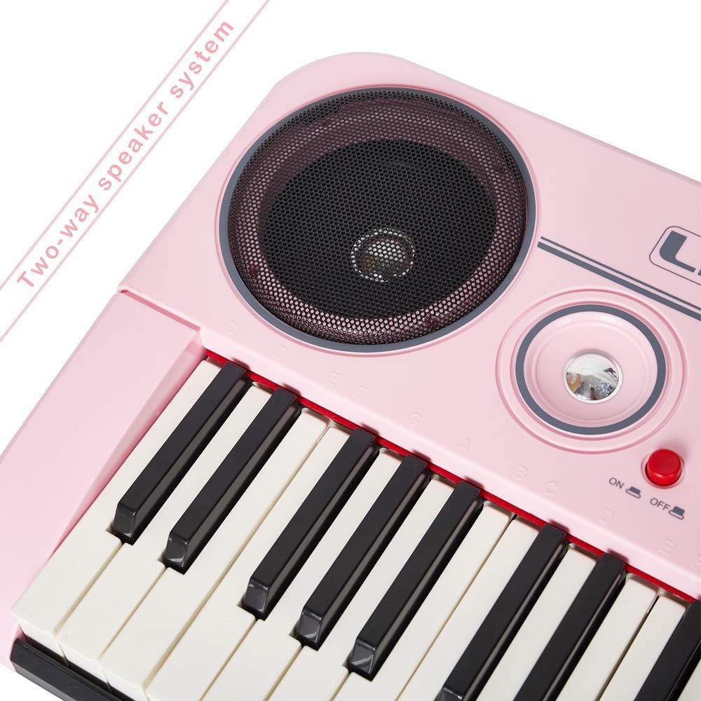 Bosonshop 61 Key Music Electronic Keyboard Electric Digital Piano Organ with Piano Stand Optional (Pink Keyboard with Stand)