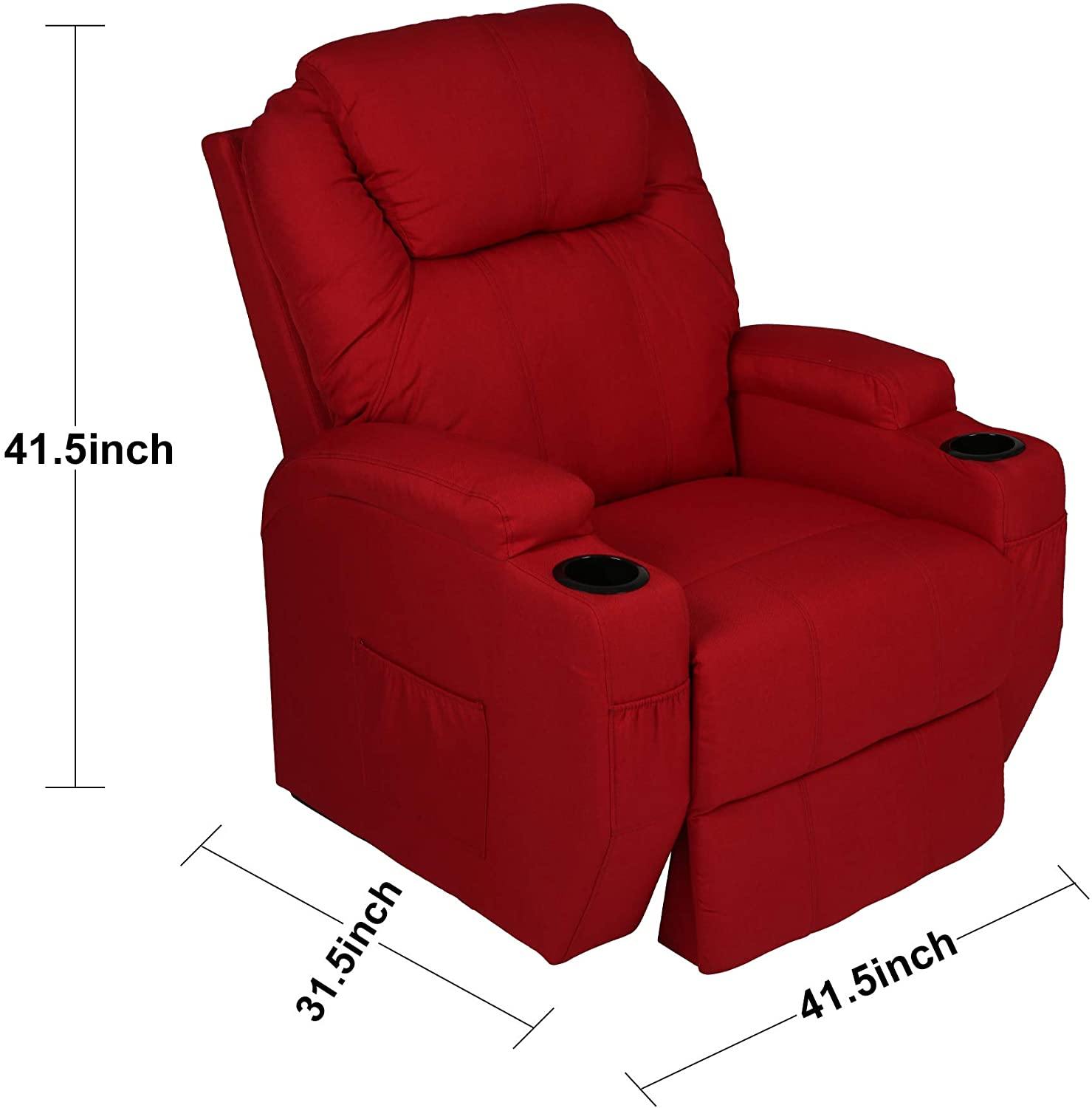 Single Recliner Chair with Massage & Heating Ergonomic Lounge Massage Sofa Power Lift with 2 Cup Holder Home Theater Seat, Fabric, Red - Bosonshop