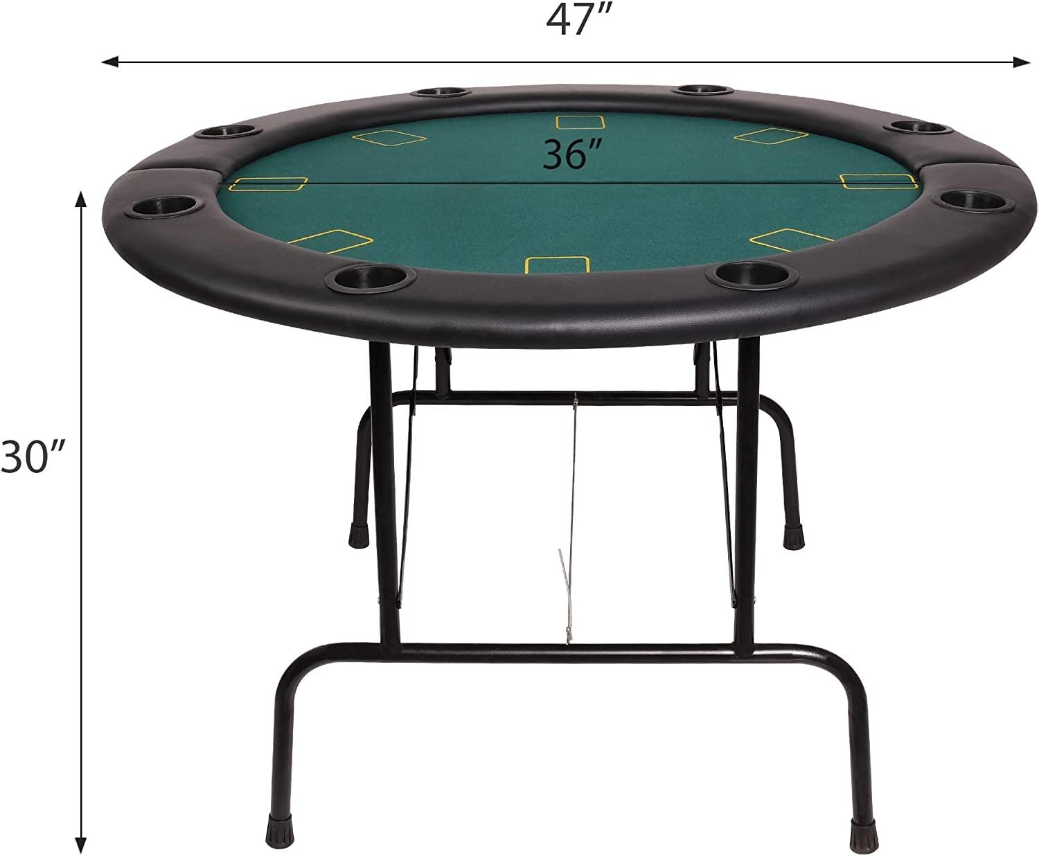 Poker Table Folding Casino Poker Table 8 Players Round Card Table with 8 Plastic Cup Holder Casino-Grade Felt Surface for Blackjack - Bosonshop