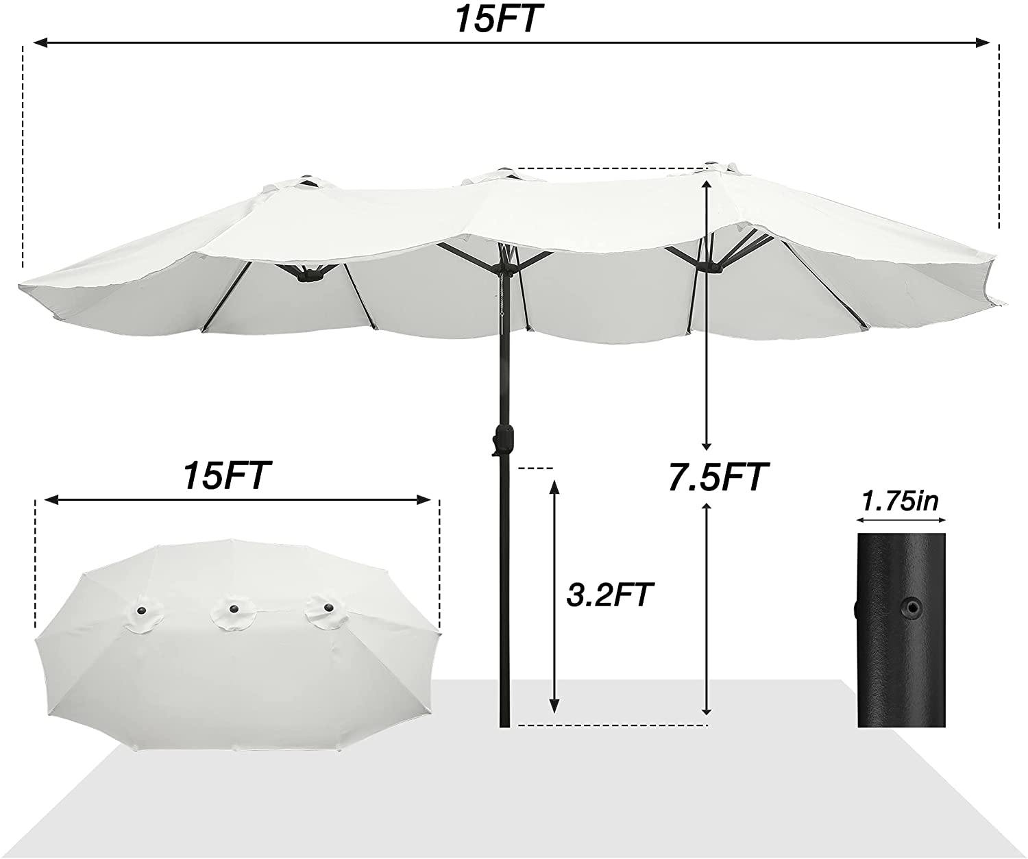 15Ft Double-Sided Outdoor Market Patio Umbrella UV-Resistant Large Umbrella with Crank for Pool, Patio Furniture, Patio Shade - Bosonshop