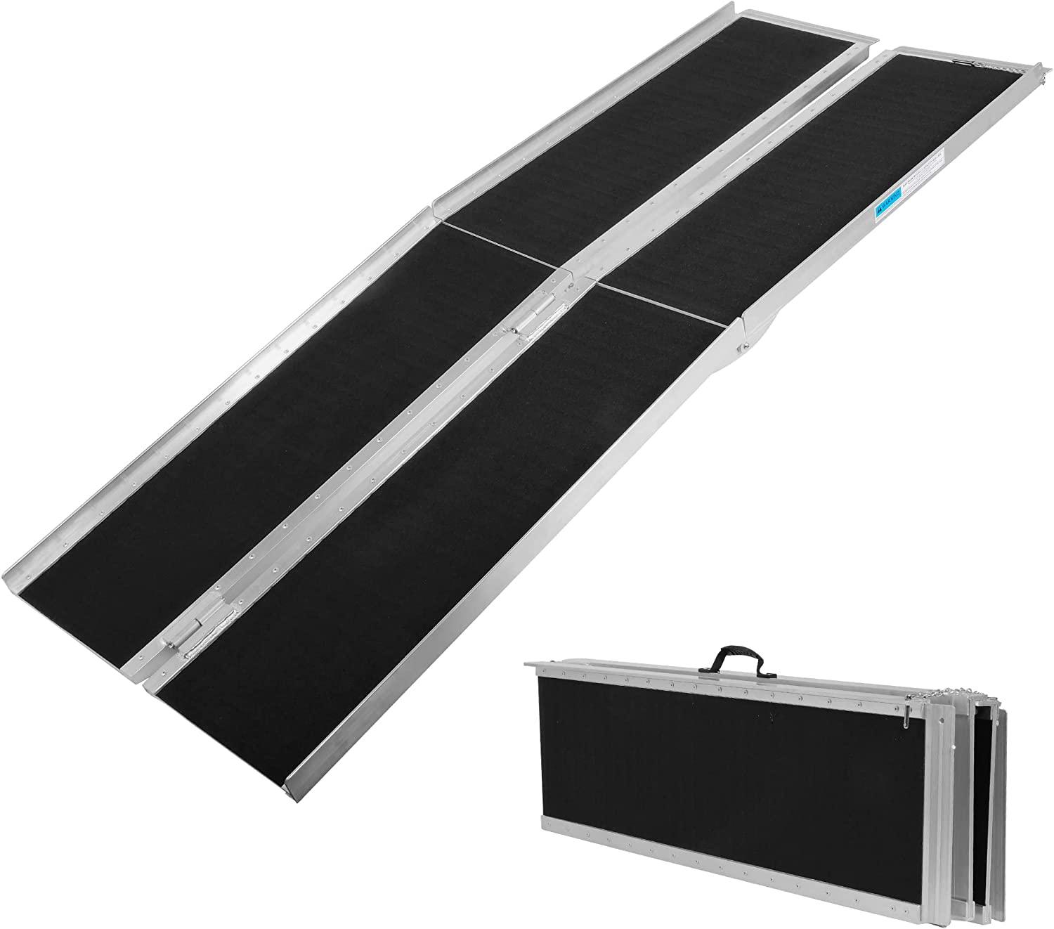 7FT Folding Aluminum Wheelchair Ramp with Handle, Utility Mobility Access Threshold Ramp - Bosonshop