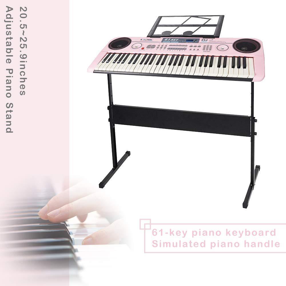 Bosonshop 61 Key Music Electronic Keyboard Electric Digital Piano Organ with Piano Stand Optional (Pink Keyboard with Stand)