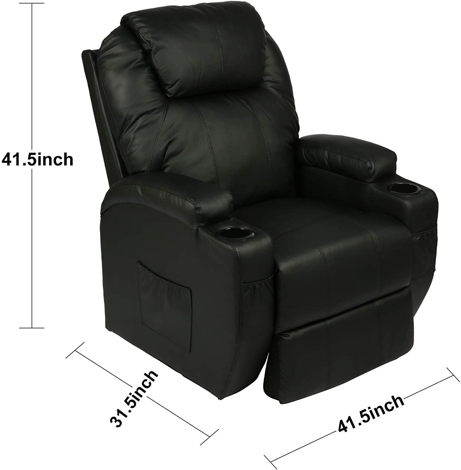 Single Recliner Chair with Massage & Heating Ergonomic Lounge Massage Sofa Power Lift with 2 Cup Holder Home Theater Seat, PU Leather, Black - Bosonshop