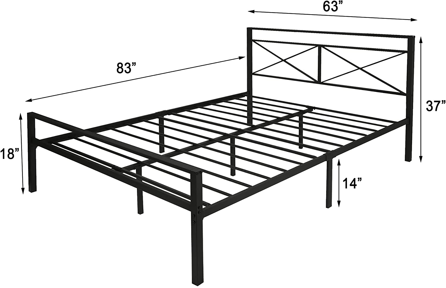 Queen Metal Bed Frame Mattress Foundation Platform Headboard with Anti-Rust Process Mattress Foundation - Bosonshop