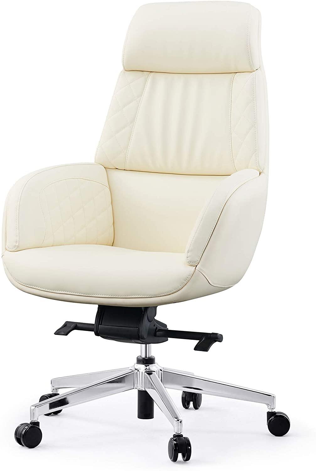 Ergonomic Office Chair High Back Executive PU Leather Upholstered Swivel Chair with Headrest & Thick Padding Armrest Adjustable Desk Chair Task - Bosonshop