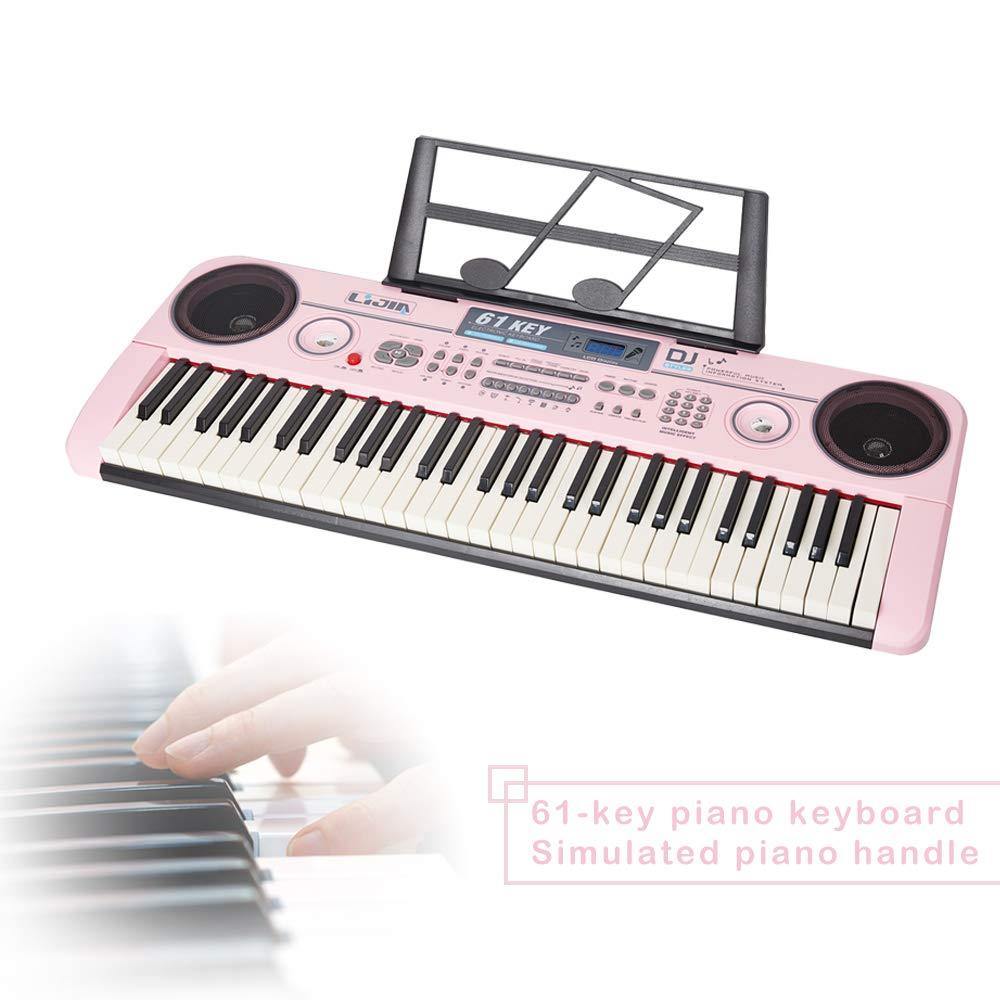 Bosonshop 61 Key Music Electronic Keyboard Electric Digital Piano Organ with Piano Stand Optional (Pink Keyboard with Stand)