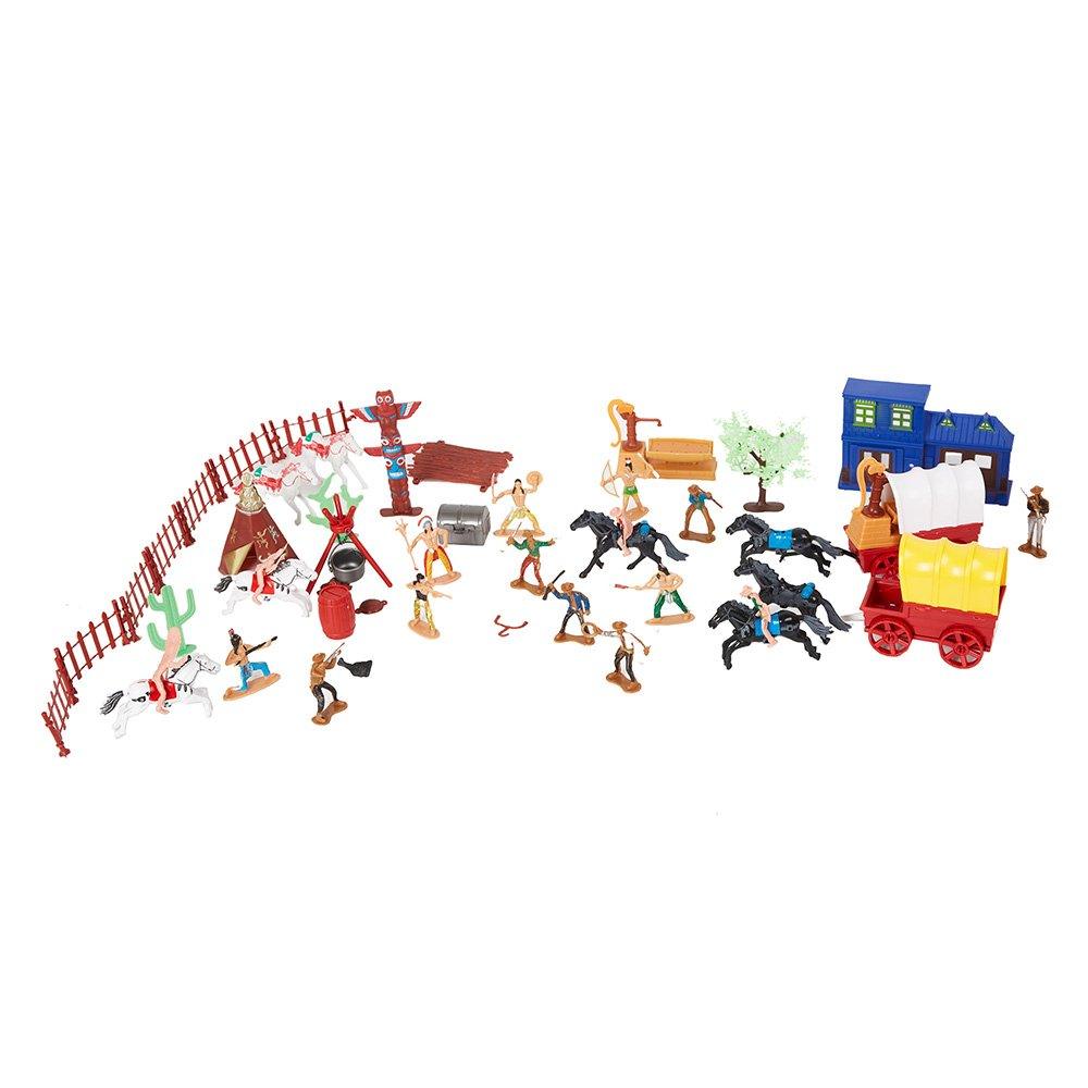 Bosonshop Wild West Cowboy and Indian Toy Plastic Figures, War Game Educational Bucket Playset Toy